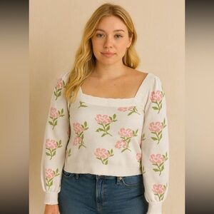 Floral Square Neck Sweater